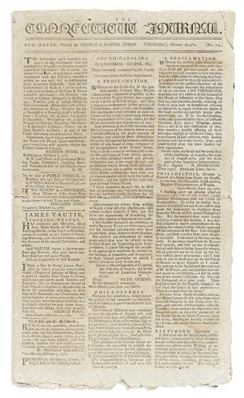 (AMERICAN REVOLUTION--1781.) Issues of the Connecticut Journal describing the Battle of Guilford Court House and Siege of Yorktown.